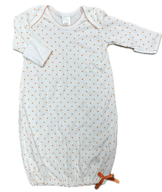 Paty Long Sleeved Lap Shoulder Pima Gown - Orange Mini Dot