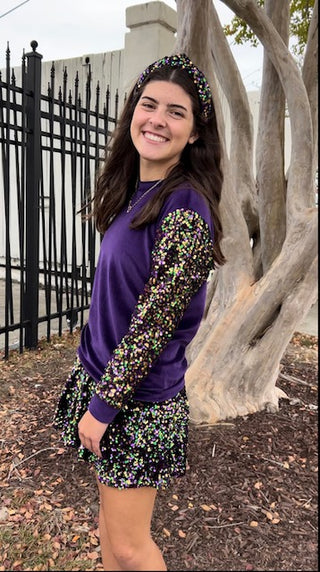 Azarhia Mardi Gras Sequin Velvet Skort