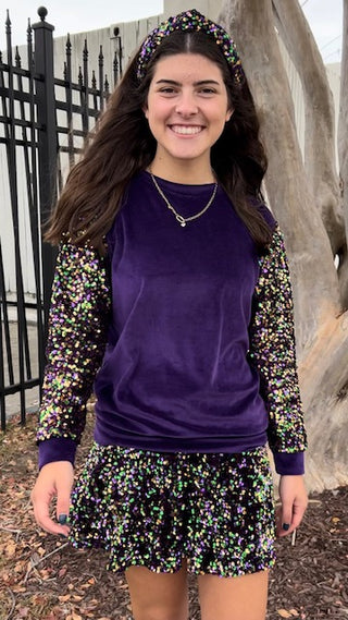 Azarhia Mardi Gras Sequin Velvet Skort