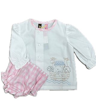 Banana Split Noah's Ark Embroidered Bloomer Set - Pink