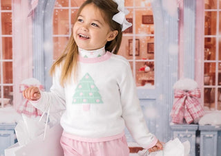 Cozy Up White Christmas Tree Sweater - Pink