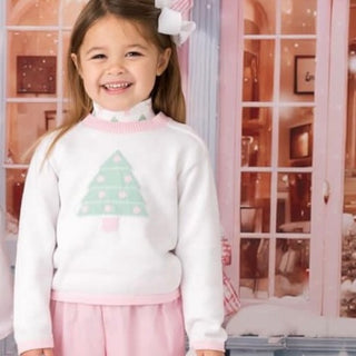 Cozy Up White Christmas Tree Sweater - Pink