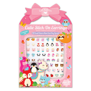 32 Pair Girl Nation Cutie Stick-On Earrings: Animal Friends