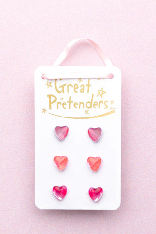 Great Pretenders 3Pk Boutique Chic Holo Heart Studded Earrings