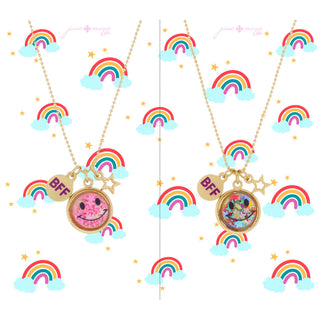 Star Glitter Happy Faces BFF Necklace Set