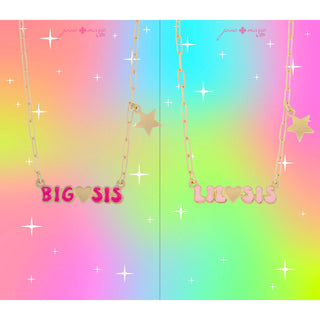 Retro Enamel Pink Big Sis and Lil Sis Necklace Set