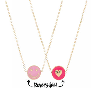 Reversible Disc with Pink Happy Face and Hot Pink Heart Necklace