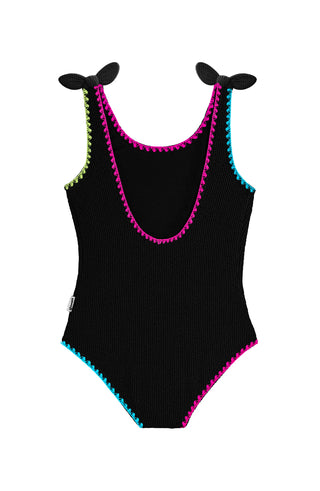 Kaya Crinkle Bow Tie One Piece Swimsuit - Black
