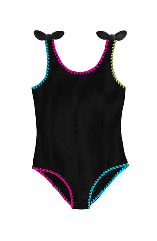 Kaya Crinkle Bow Tie One Piece Swimsuit - Black