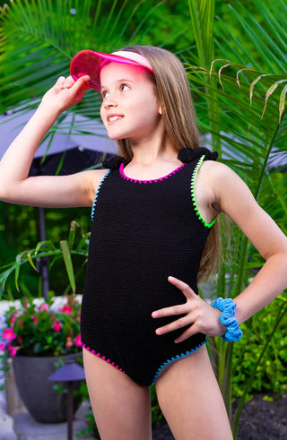 Kaya Crinkle Bow Tie One Piece Swimsuit - Black