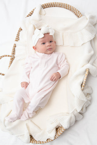 Bei Bei puff sleeve bamboo snap romper in petal pink stripes