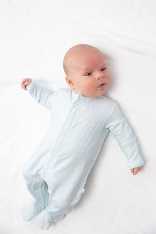 Bei Bei bamboo snap romper in breezy blue stripes