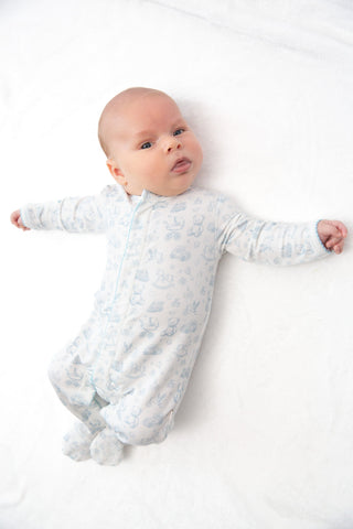 Bei Bei bamboo snap romper in blue Nursery Toile, additional view