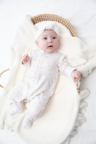 Bei Bei puff sleeve bamboo snap romper in pink Nursery Toile