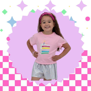 Azarhia Birthday Cake on Pink Boxy Tee