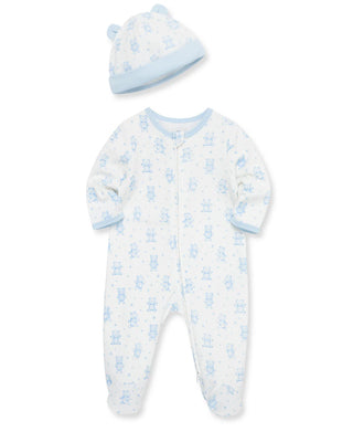 Little Me 2Pc Footie Set - Blue Happy Bear