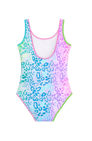 Lottie Leopard Print One Piece Swimsuit w/ Embroidered Trim