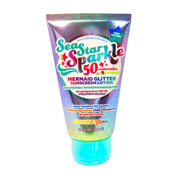 3.4oz Sea Star Sparkle: MERMAID Glitter SPF 50 Sunscreen Lotion