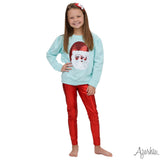 Azarhia Sequin Santa Claus on Seafoam Holly Sweatshirt
