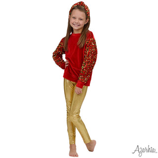 Azarhia Red/Green/Gold Velvet Sweatshirt with Sequin Sleeves