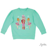 Azarhia Sequin Nutcracker Ballerinas on Dark Mint Holly Sweatshirt