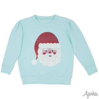 Azarhia Sequin Santa Claus on Seafoam Holly Sweatshirt