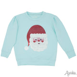 Azarhia Sequin Santa Claus on Seafoam Holly Sweatshirt