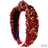 Sequin Red/Green/Gold Christmas Velvet Top Knot Headband