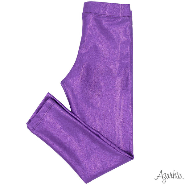 Azarhia Metallic Shimmer Leggings - Purple