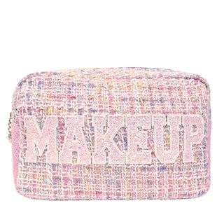 Pink Tweed Applique Makeup Pouch