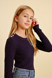 Navy Ribbed Knitted Sweater