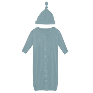 Kickee Layette Gown Converter & Single Knot Hat Set - Stormy Sea