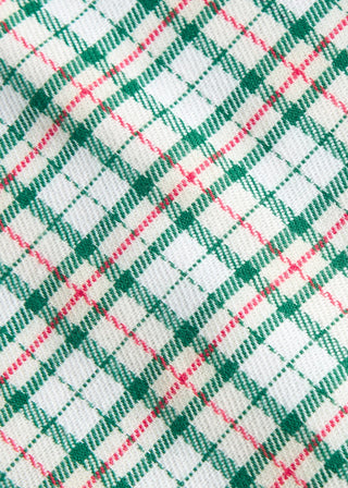 Mistletoe Tartan flannel fabric swatch in green, red and cream