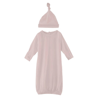 Kickee Layette Gown Converter & Single Knot Hat Set - Baby Rose