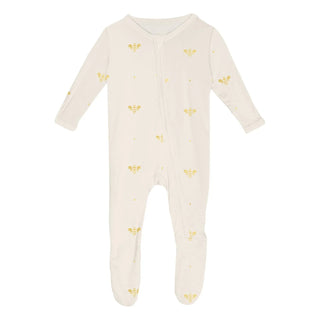 Kickee 2 Way Zipper Footie - Gold Bees