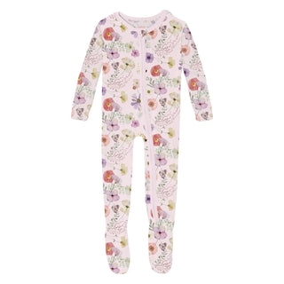 Kickee 2 Way Zipper Footie - Violet Pressed Flowers
