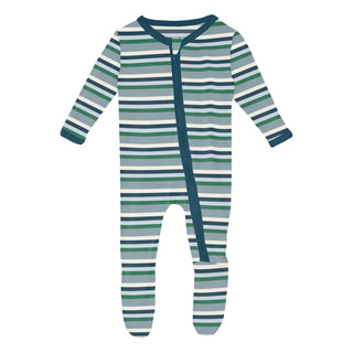Kickee 2 Way Zipper Footie - Stormy Sea Stripe