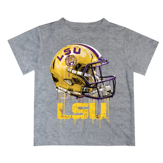 LSU Tigers Dripping Football Helmet Gray Tee Shirt