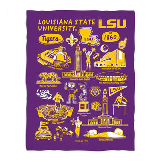 Minky Blanket LSU Tigers Purple Hand Sketched
