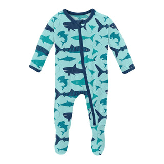 Kickee 2 Way Zipper Footie - Summer Sky sharks