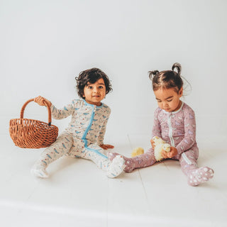 Kickee 2 Way Zipper Footie - Latte Chickens
