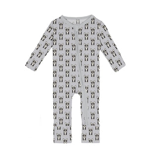 Kickee Print Footie with 2 Way Zipper - Dove Bulldogs
