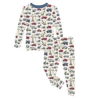 Kickee Print Long Sleeve Pajama Set- Natural construction