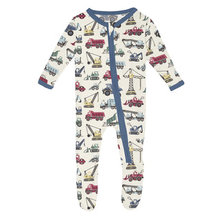 Kickee Print Footie with 2 Way Zipper - Natural Construction