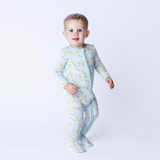 Kickee Print Footie with 2 Way Zipper - Spring Sky Feeding Ducks