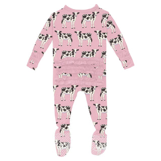 Kickee Muffin Ruffle 2 Way Zipper Footie - Cake Pop Cows