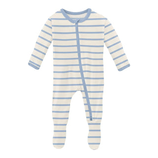 Kickee Print Footie with 2 Way Zipper - Pond Sweet Stripe