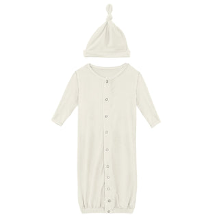 Kickee Layette Gown Converter & Single Knot Hat Set - Natural