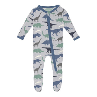 Kickee Print Footie with 2 Way Zipper - Dino Museum
