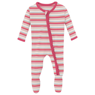 Kickee Muffin Ruffle 2 Way Zipper Footie - Baby Rose Stripe
